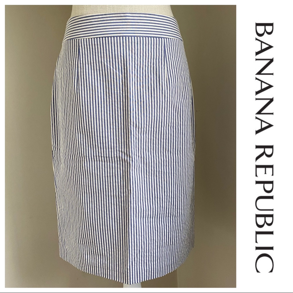 NWT BR Blue & Off-White Stripe Cotton Pencil Skirt